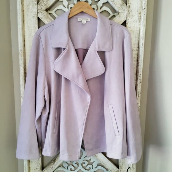 Emaline Womens Plus 2X 3X Faux Suede Open Front Motto Jacket Blazer Orchid Lilac - Picture 1 of 5